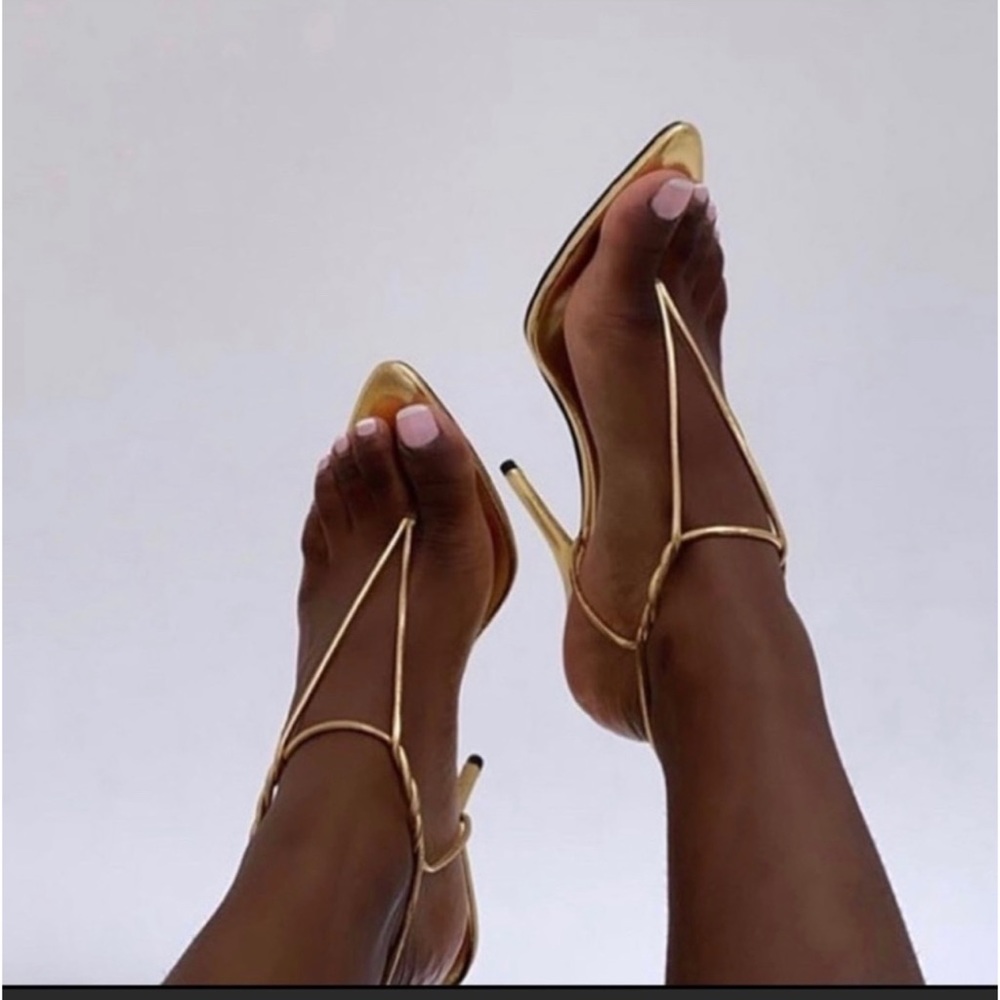 Gold Strappy Stiletto Heels - Elegant Women's Dress Sandals